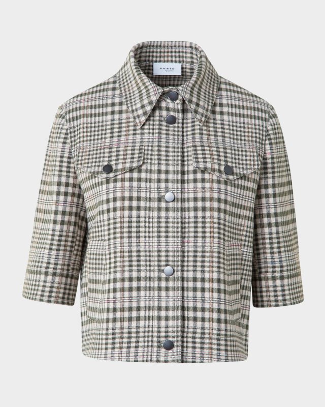 Cotton-Blend Check Short Jean Jacket